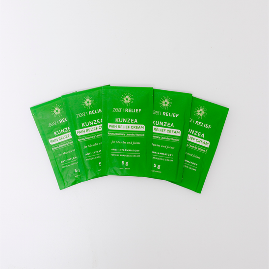 Kunzea Pain Relief Cream - Sample, 5 pack, on a plain background